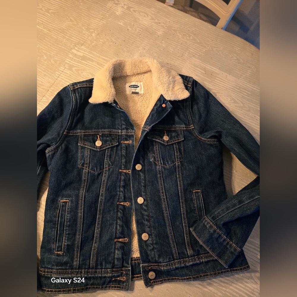 Old Navy Blue Jean Jacket with Cream Lining